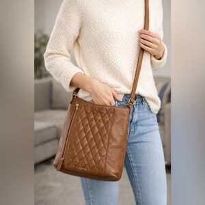 Vera Bradley Brown Quilted Crossbody Bag Leather Look Classic Everyday Purse